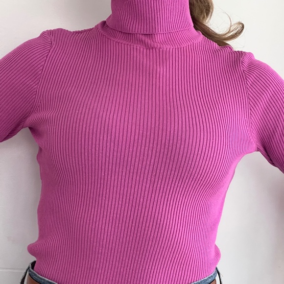 Pink cotton class ribbed turtle neck - Picture 3 of 4